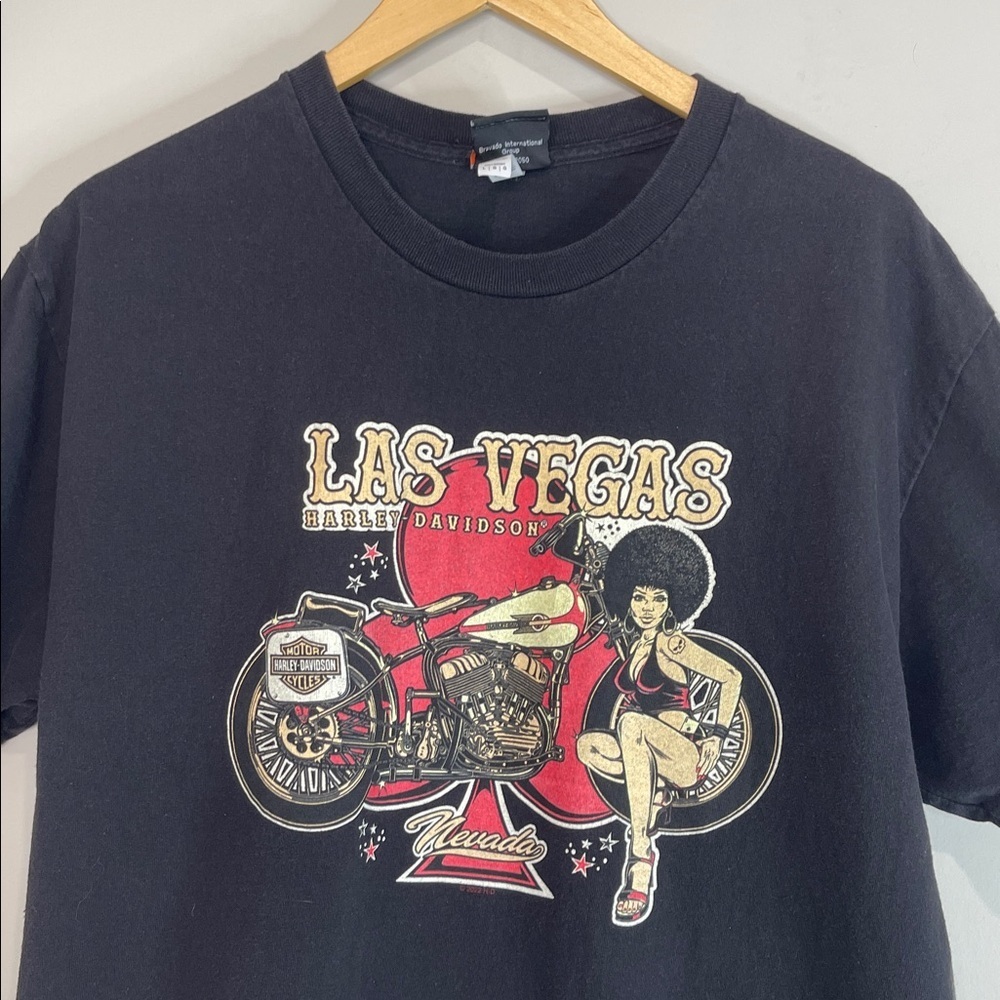 Harley Davidson Men’s Las Vegas Pinup Style Graphic T-Shirt Black Front Back L - Picture 4 of 11